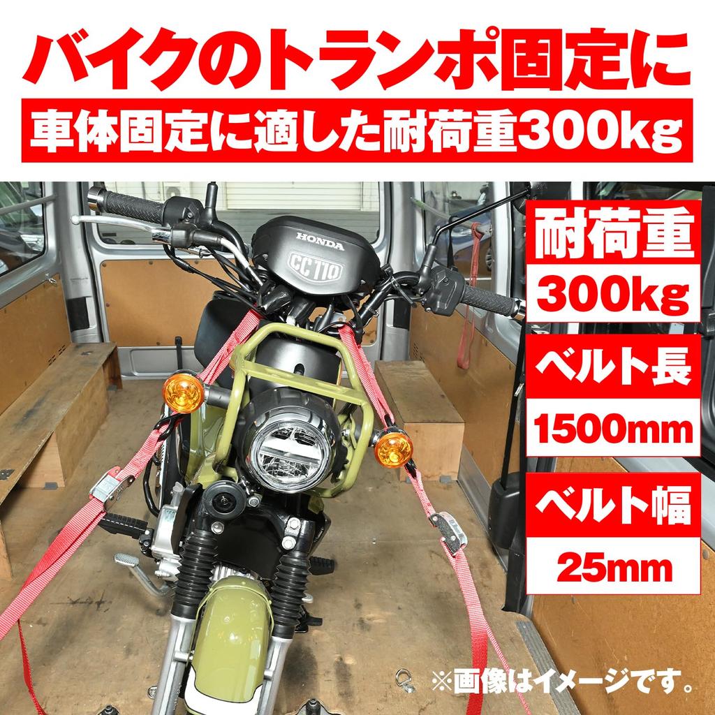 Daytona Ремень для крепления мотоцикла, комплект из 2 кулачковых пряжек, грузоподъемность 300 кг, ширина ремня 25 мм, красный 41930