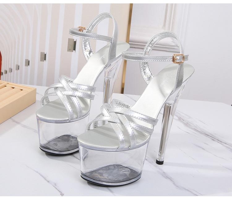 Сандалии на высоком каблуке, модельная женская обувь, пикантные непромокаемые женские сандалии с кристаллами, серия 181, каблук 17 см, платформа 7 см, LFD