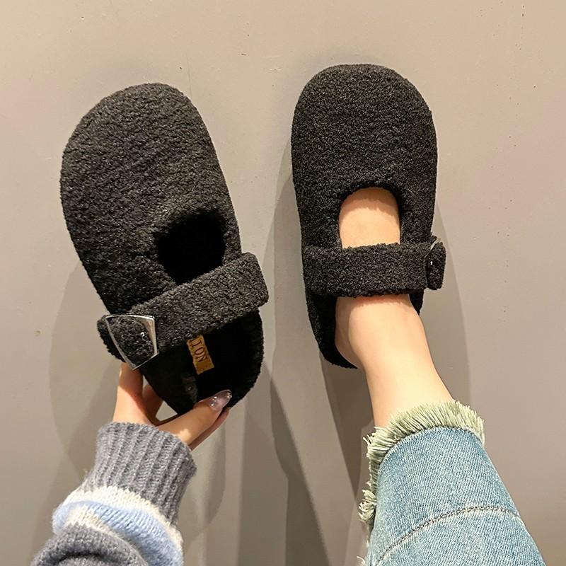 Меховые тапочки для женщин, теплая женская обувь Baotou Solid, новая осенне-зимняя верхняя одежда, повседневные мюли, полутапочки, хлопковая обувь