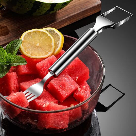 Watermelon Cutter Fork Stainless Steel Fruit Fork Slicer Melon Cube Cutting Tools for Kitchen Camping