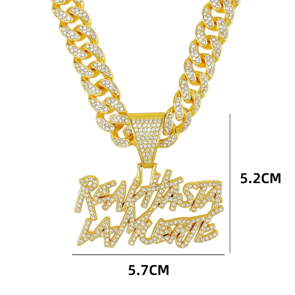 ZAKOL Hip Hop Letter Pendant Necklace for Women Men Shiny Rhinestones 13MM Cuban Chain Necklaces Fashion Jewelry Gifts