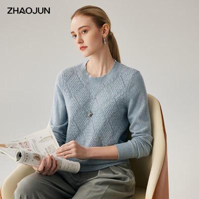 Женский свитер Zhaojun с круглым вырезом и узором аргайл из 100% кашемира