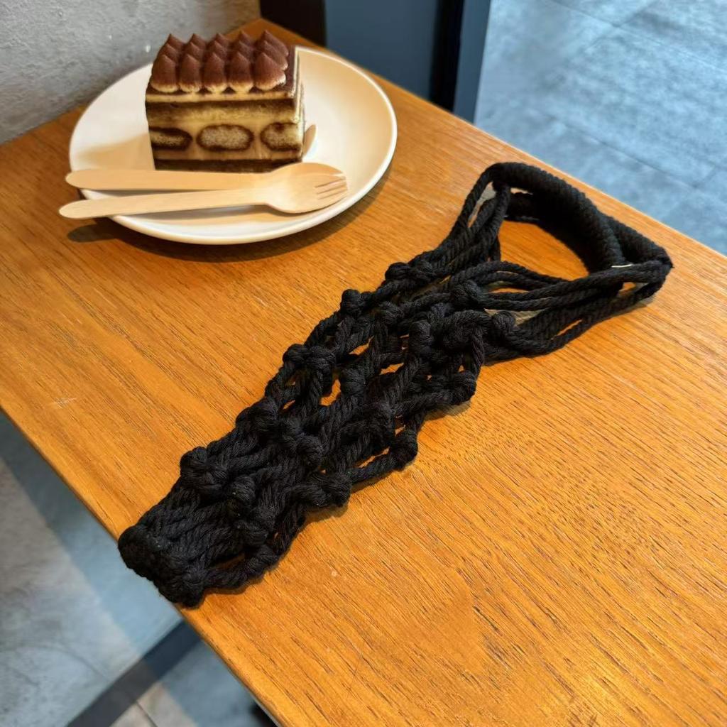 Portable Macrame Water Bottle Holder Hand Woven Cotton Rope Boho Cup Carrier for Coffee & Iced Drinks Outdoor Camping Supplies