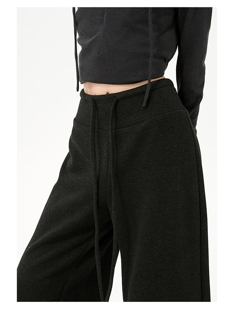 Женские широкие брюки Off-White на флисовой подкладке, Осень/Зима, Свободный крой, Повседневные, Хорошо драпируются, Прямой крой, Воздушные брюки из клейкого риса