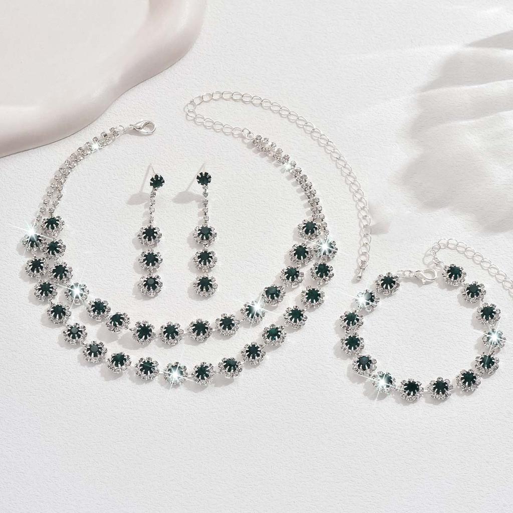 Women Inlaid Rhinestone Chain Necklace Earrings Bracelet Wedding Party Festival Gift