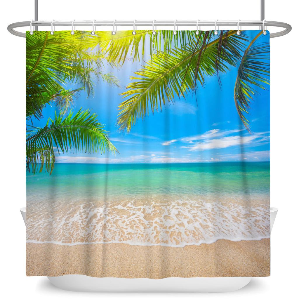 Tropical Starfish Shower Curtain with Hooks Waterproof Polyester Bathroom Curtain Ocean Beach Design Easy Clean Bathtub Curtains