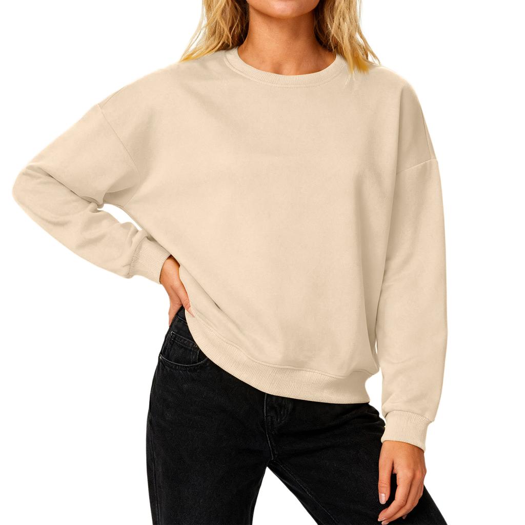 Женский свободный удобный повседневный и модный свитшот с круглым вырезом, рукавами с резьбой, однотонный, с длинными рукавами