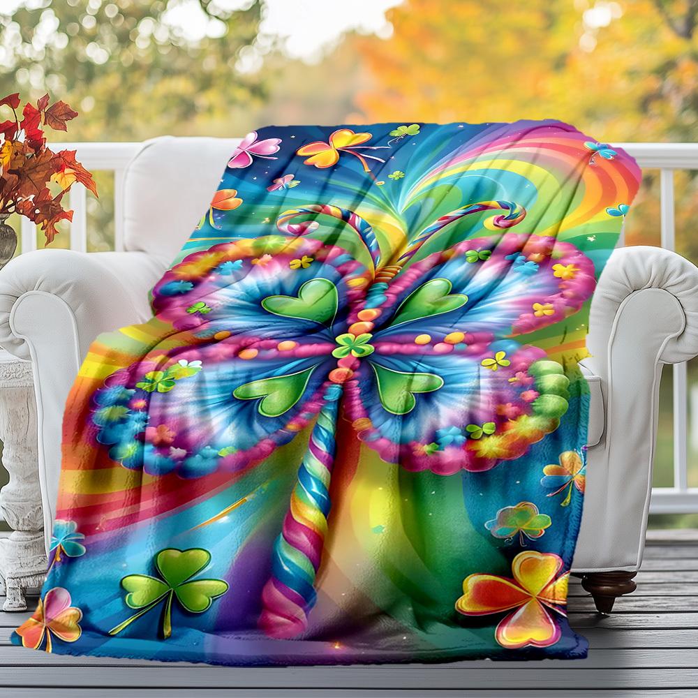1pc Butterfly, Rainbow Outdoor Flannel Blanket Soft Warm All-Season Throw for Sofa Bed Car Camping Office, Cozy Gift Idea1259S