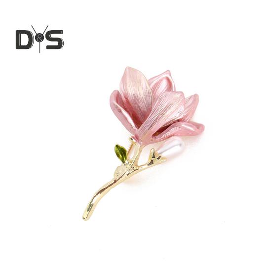 Magnolia Brooch Zinc Alloy Pin with Oil Dripping Process Decorative Pin T-Shirts Dresses Coats Badge Jewelry Accessory