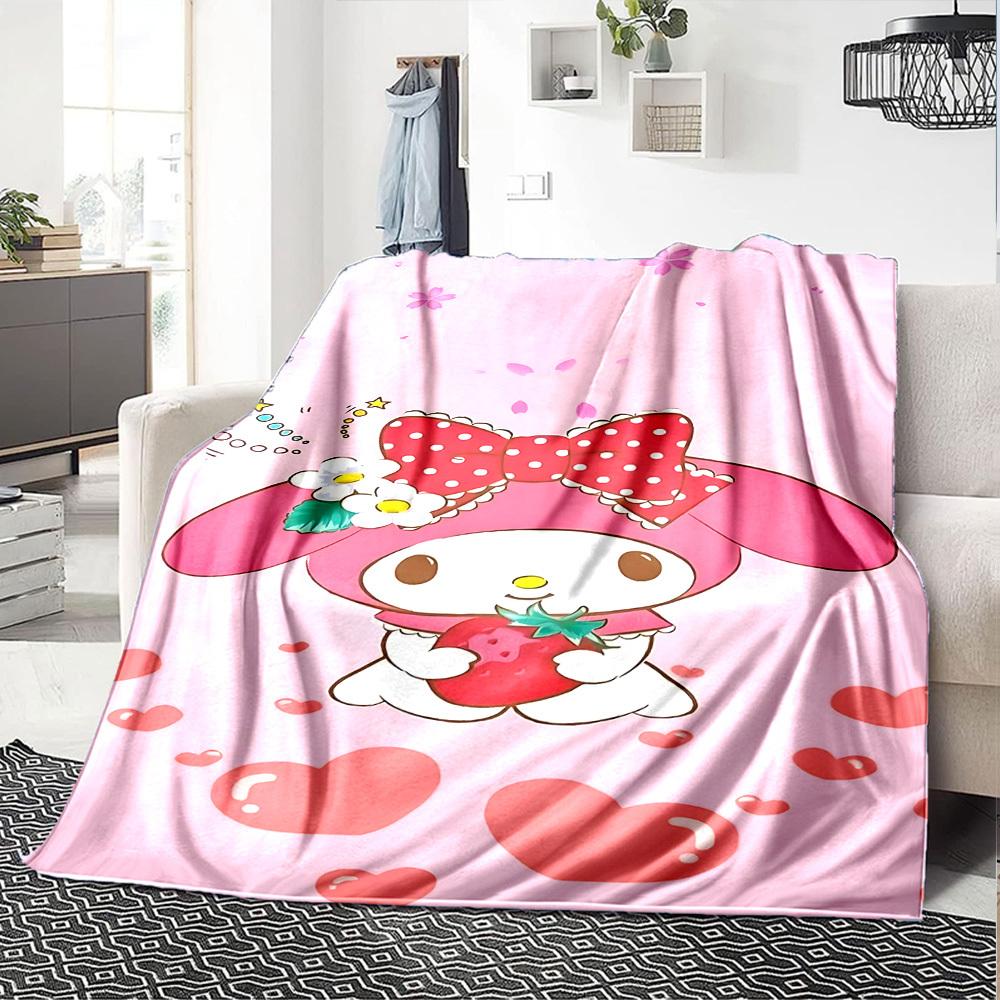 1pc My Melody strawberry blanket Lightweight Flannel Throw for Sofa Bed Travel Camping Livingroom Office Couch Chair