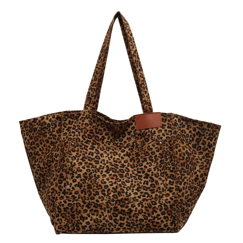 Leopard print canvas large-capacity bag women's new portable commuter shoulder fashion