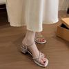 French Thick-heeled Sandals Female 2025 New Summer Fashion Rhinestone Fairy with Skirt Temperament High Heels Roman Shoes