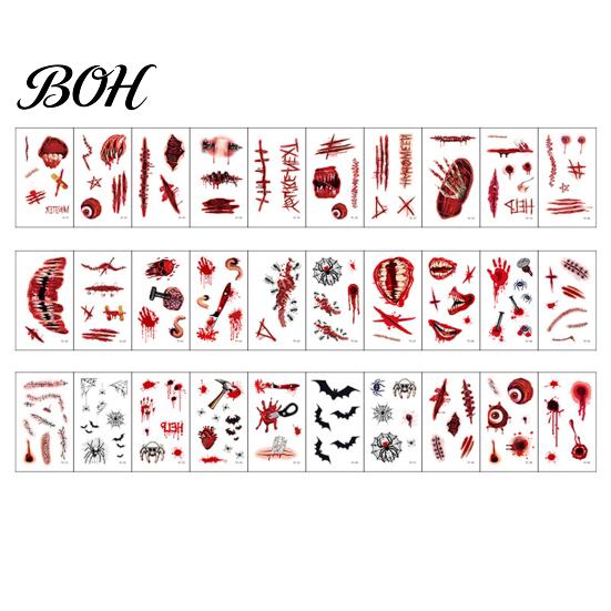 Safe Ink Temporary Tattoos 30Pcs Halloween Scar Tattoo Stickers, Realistic Fake Wound Decals for Scary Face Arm Decorations Body, Waterproof