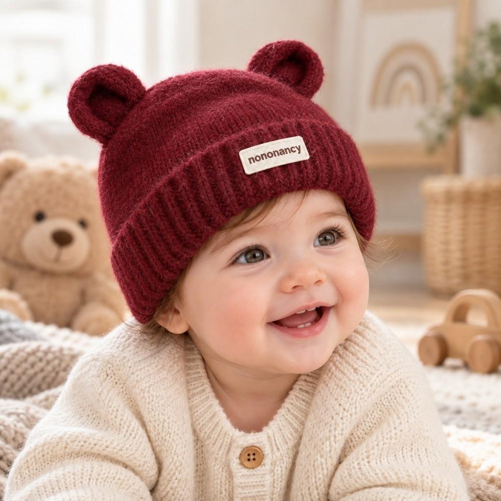 Solid Color Bear Ear Baby Hat Warm Cartoon Baby Cap New Infant Knit Beanie Winter