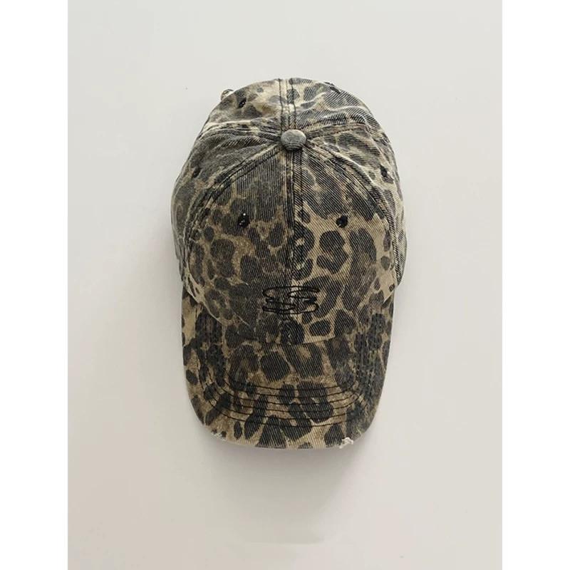 Корейская Ретро Новая Бейсболка с Леопардовым Принтом для Женщин на Весну и Осень Рваная Старая Уличная Повседневная Бейсболка, Подчеркивающая Маленькое Лицо