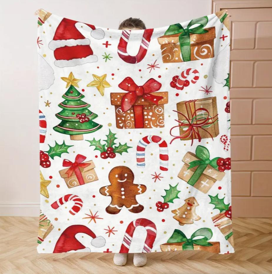 Мягкий фланелевый уютный рождественский плед с оленями и елкой, теплый для сна, кемпинга, путешествий и домашнего декора - идеальный праздничный подарок