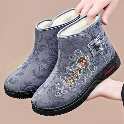 Хлопковая обувь женская новая этнический стиль длинные сапоги высокий верх вышитые зимние сапоги на толстой подошве женские сапоги теплые и холодостойкие хлопковые сапоги