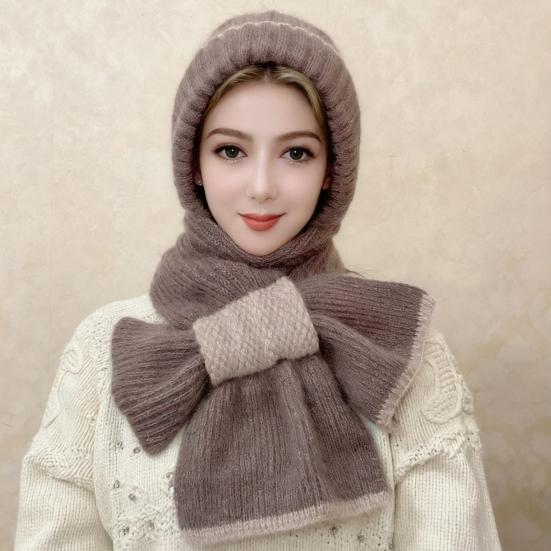 Winter Knit Hat Scarf Set Large Head Circumference Elastic Warm Riding Hat Outdoor Activities Travel Cycling Headwear