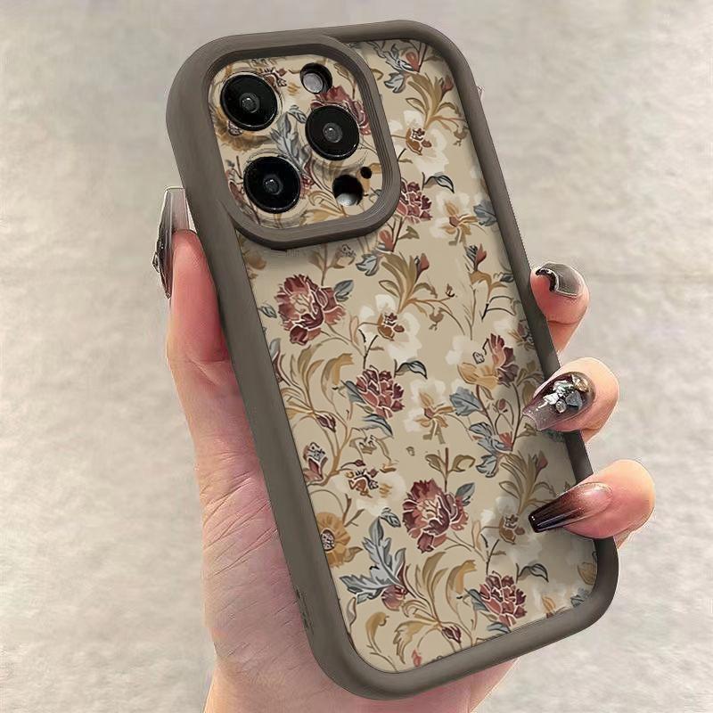 Винтажный цветочный чехол для телефона iPhone 17 Чехлы iPhone 16 16e 15 14 13 12 11 Pro Max XS XR 7 8 Plus Ударопрочный мягкий чехол