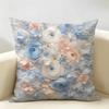 Blue Sculptural Floral Cushion Cover Durable Hypoallergenic Organic Linen Short Pillow Cover Washable