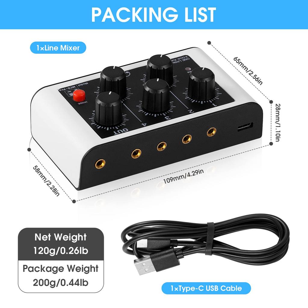 Mini Stereo Mixer with Headphone Monitoring for Club and Studio Recording 4-Channel (XX-MC5 PRO)