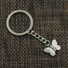 Fashion 30mm Key Ring Metal Key Chain Keychain Jewelry Antique   Plated Double Sided Butterfly 18x14mm Pendant