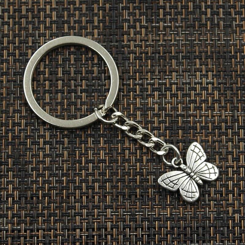 Fashion 30mm Key Ring Metal Key Chain Keychain Jewelry Antique   Plated Double Sided Butterfly 18x14mm Pendant