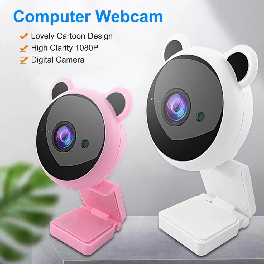 PC Computer Webcam Lovely Cartoon USB High Clarity 1080P Digital Camera Usb Webcam with Mic for Live StreamAA