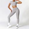 Brushed Yoga Suit: High Waist Tight Set with Chest Pads - Short Sleeve Top and Long Pants for Women