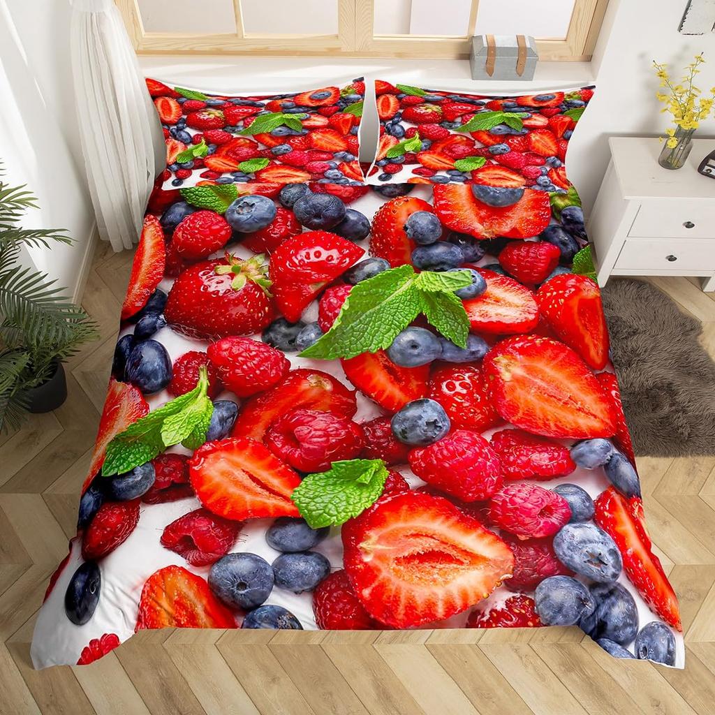 Blueberries Duvet Cover Sets Queen King Lightweight Quilt Covers Bedroom Decor Farmhouse Summer Fruits Bedspread Covers No Quilt