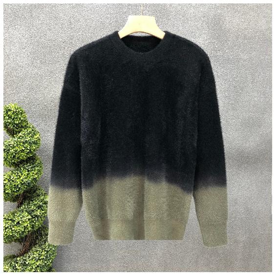 Осенне-зимний свитер с градиентными цветами, мужская модная утолщенная рубашка с круглым вырезом, легкий свитер для зрелого возраста и дикого стиля