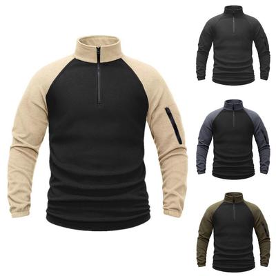 Мужская тактическая куртка из поларфлиса - 220 г, теплая, с вставками, с воротником-стойкой, пуловер для осени/зимы