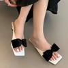 Fashion Bow Women Heeled Slippers Fashion Dress Shoes Summer Luxury Sandals Woman 2025 Beach Flip Flops Party Elegant Chaussure Femme