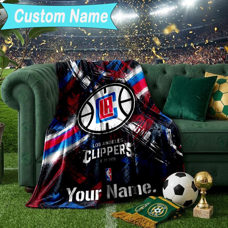 Custom Name Blanket LA Clippers Basketball Art Blanket Bedding Blanket for Travel, Camping, Living Rooms, Offices, Sofas, Fan Christmas gift