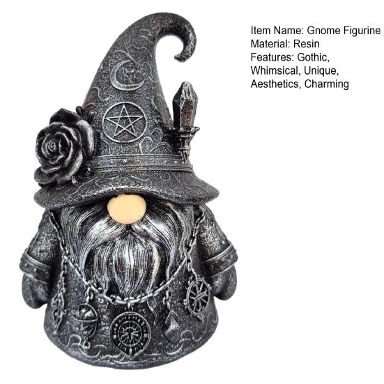 Gothic Wizard Gnome Figurine Halloween Mini Resin Gnome Statue Collectible Tabletop Dwarf Ornament for Indoor Table Shelf Tiered Tray Decor