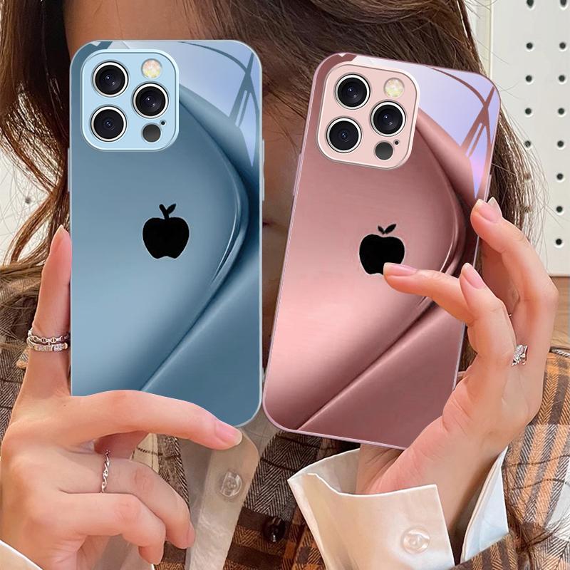 Simple Gradient Purple For iPhone 16 E 15 14 13 Plus 12 mini 11 Pro Max XR Xs Max 16E X 7 8 6 6S 22 Tempered Glass Phone Case