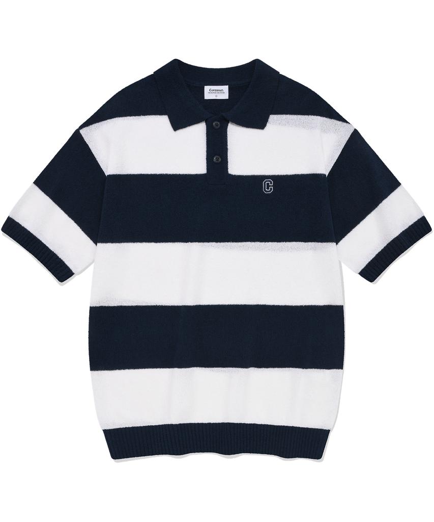 COVERNAT C Logo Rugby Collar Half Knit Navy
