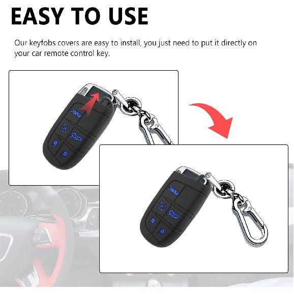 5 Buttons Car Key Fob Cover,Key Fob Case Car Accessories Compatible with Jeep Dodge Chrysler (Blue)