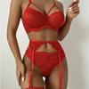 European & American Sexy Lace Christmas Lingerie Set - Nightclub Three-Piece with Bondage Leg Ring