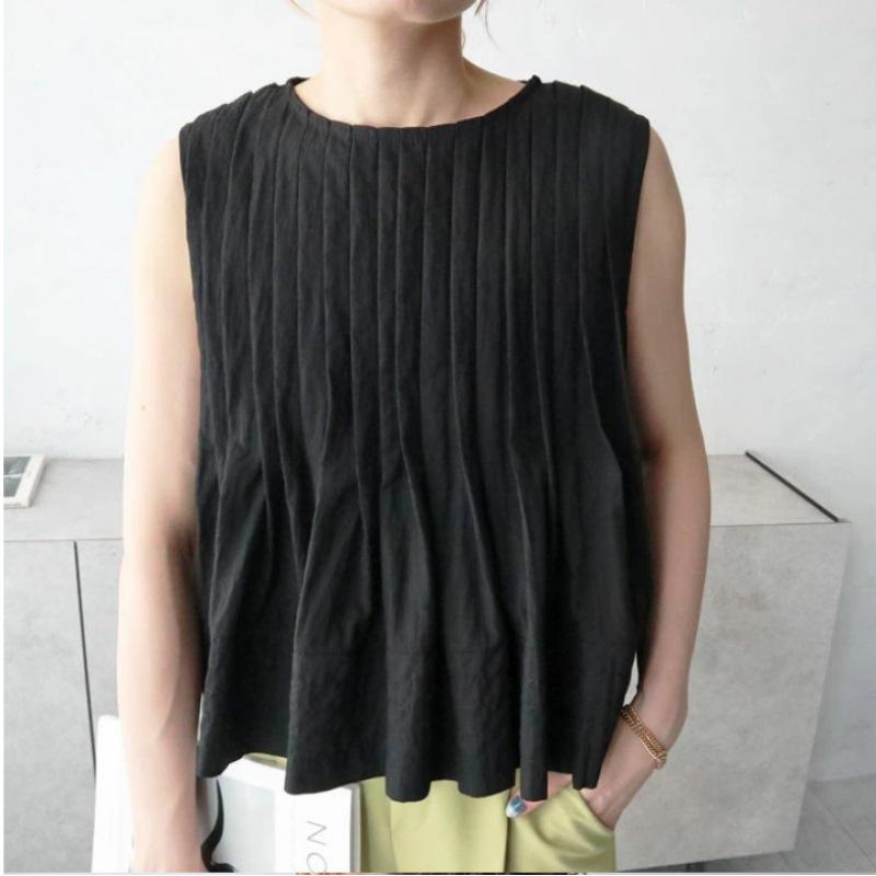 Solid Color Sleeveless Babydoll Top + Pleated Pants Skirt Two-Piece Set