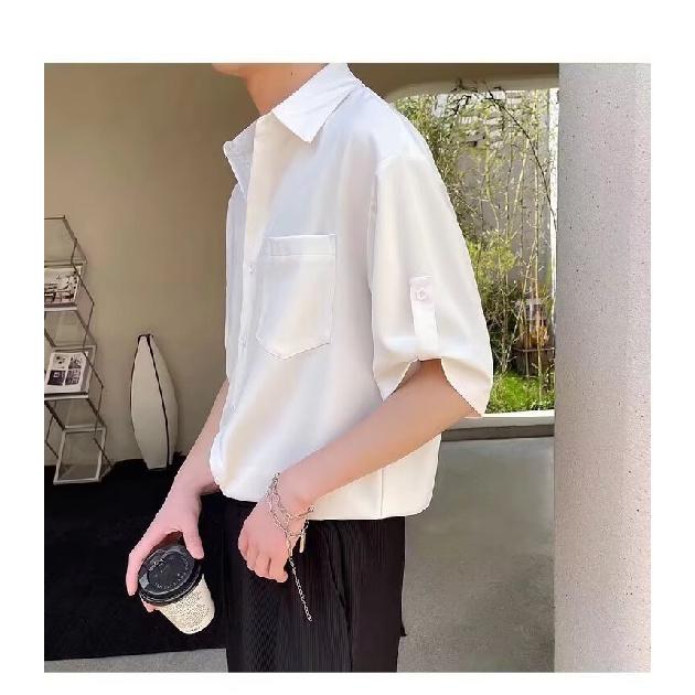 Hanging Five Quarter Sleeve Shirt For Men, Ice Silk Non Ironing Trendy Brand Top, Loose And Versatile Men'S Short Sleeved Shirt, Summer
