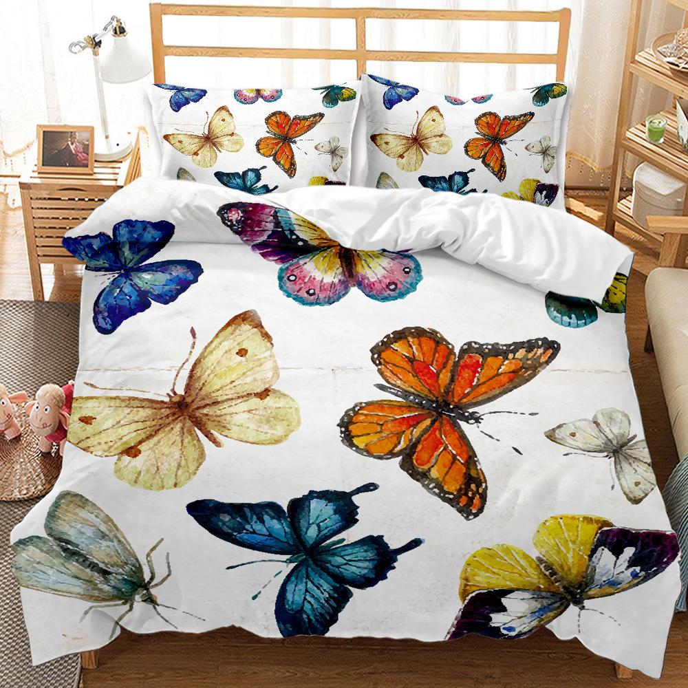 Butterfly Duvet Cover Set Oil Painting Yellow Blue Colour Animals Comforter Cover King Queen For Kid Girl Polyester Bedding Set