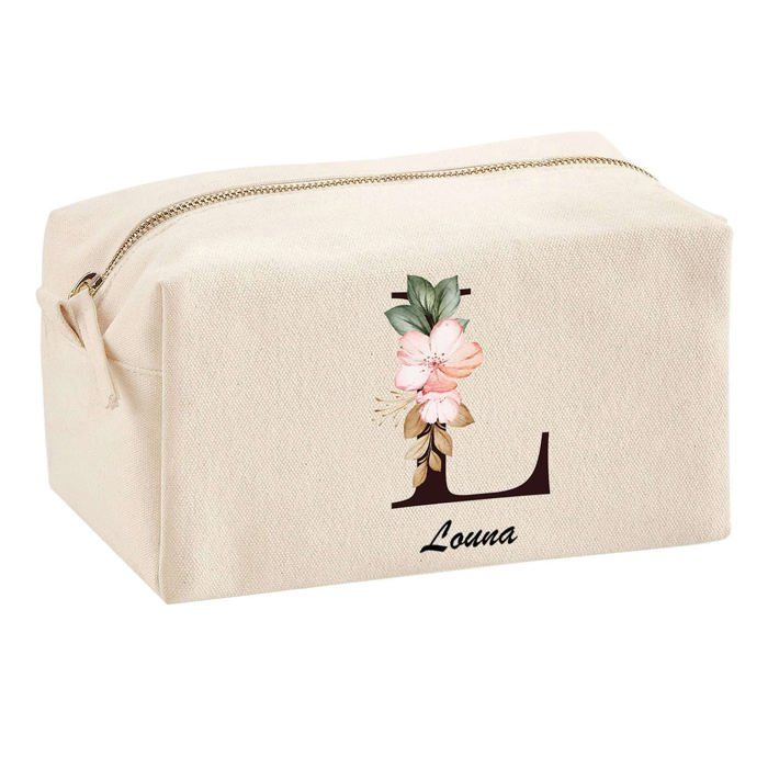 Trousse multifonction Louna Lettre Fleur Cadeau Anniversaire Noël Idée Personnalisé Original | Trousse Scolaire Fournitures Bureau