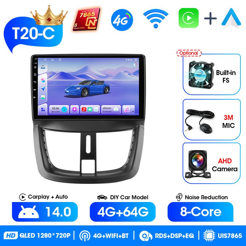 Srnubi 2Din Android 14 Car Stereo Radio For Peugeot 207 2006-2015 CC SW Wireless Carplay Android Auto Mirror Link BT Head Unit