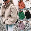 2025 Autumn/Winter Chunky Knit Batwing Sweater with High Neck and Rolled Edges - European and American Style for Women