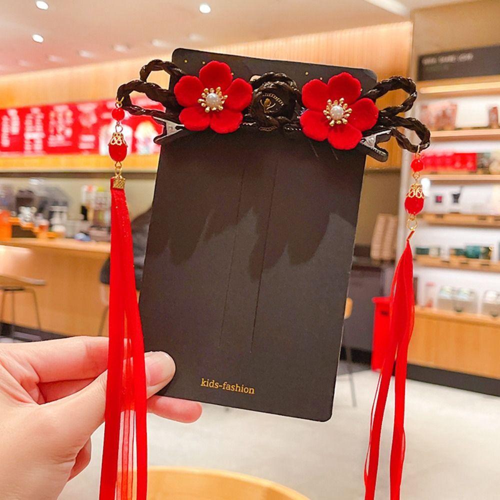 2 шт. кисточка новогодний головной убор китайский стиль красный парик коса шпилька традиционная детская заколка для волос