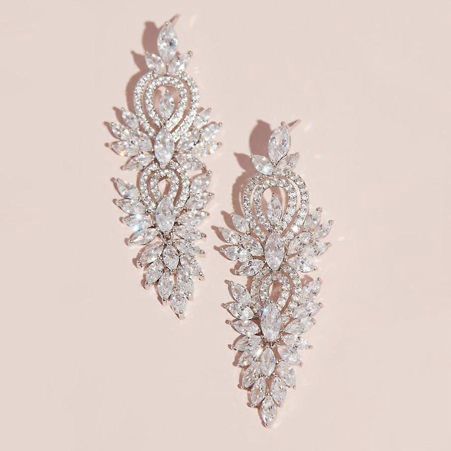 Small fresh flower branch zircon earrings long high-quality three-dimensional geometric earrings for women retro silver