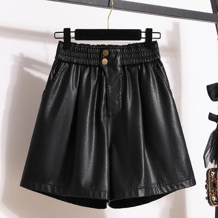 DIMANAF Большие размеры 2024, осень-зима, новые повседневные шорты из искусственной кожи с высокой талией, женские свободные широкие брюки, короткие брюки