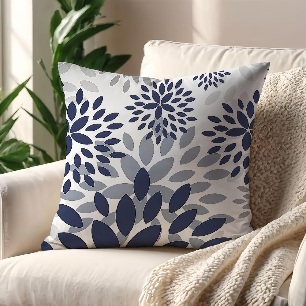 Blue and white geometric floral cushion cover For Pillow Printing Sofa Decoration Home Room Coffee Shop Office Nordic Simplicity