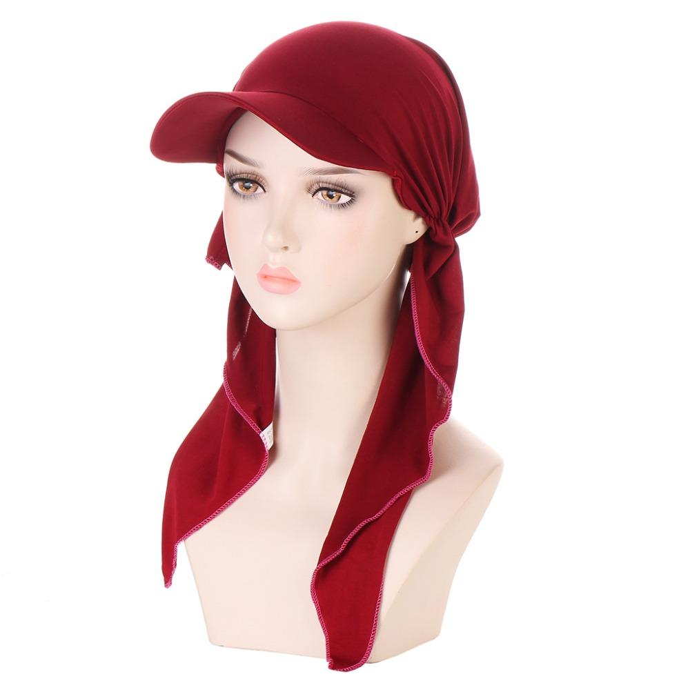 Solid Color Headscarf Baseball Cap Turban Cap Hijab Shawl Sunscreen Beach Hats Girl